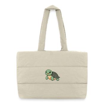 Tortue heureuse mignonne - dessin animé adorable et joyeux - Sac shopping matelassé - blanc naturel - Devant