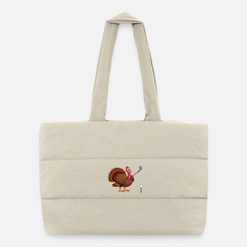 Funny Turkey Playing Golf Thanksgiving Puffer Shopping Bag