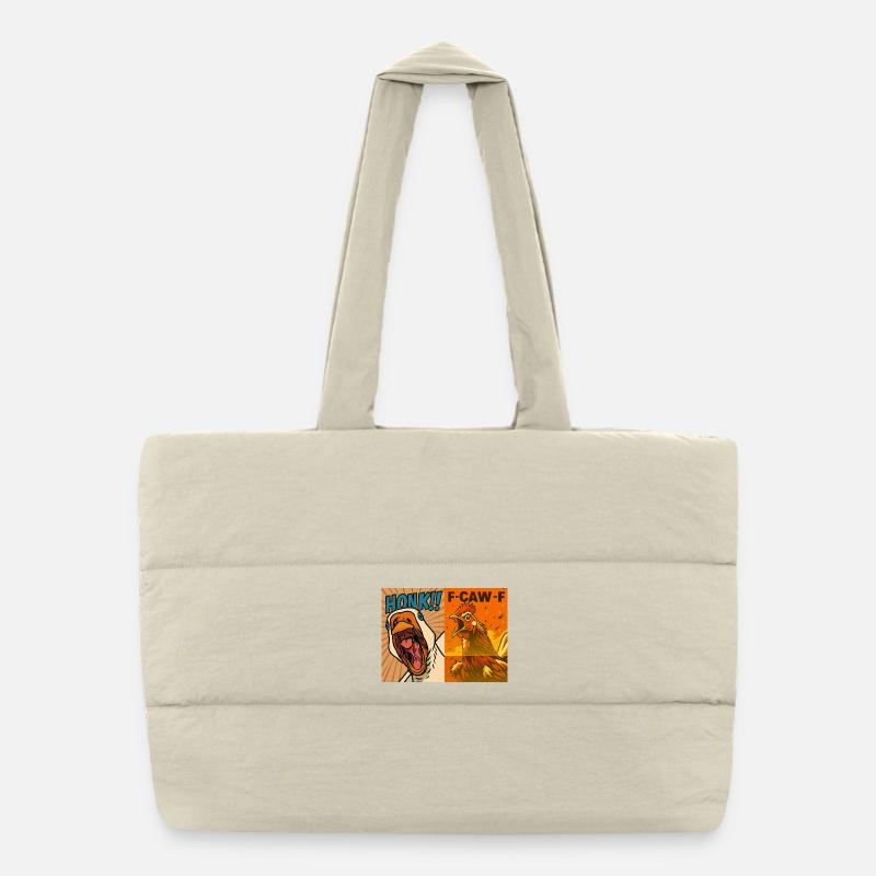 Honk and Caw Roosters Duo, Funny Goose and Chicken Puffer Shopping Bag