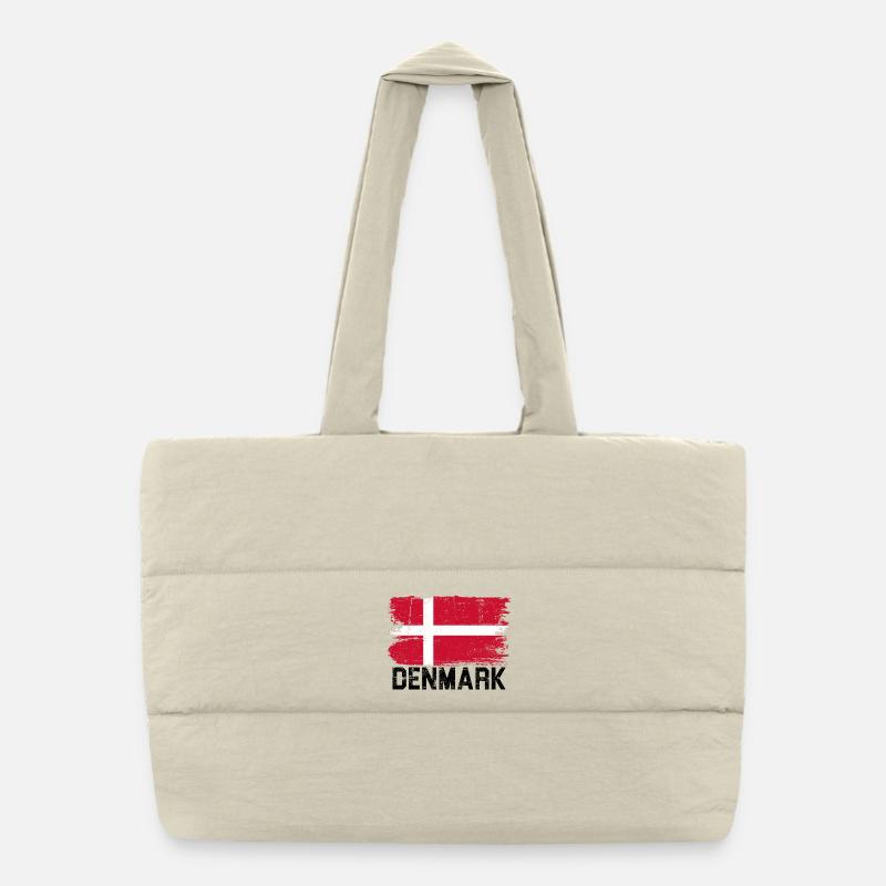 Grunge Danish Flag Brush - Puffer Shopping Bag - natural