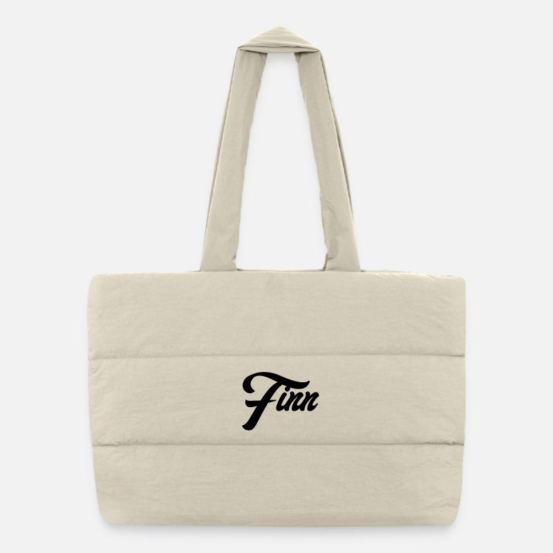 Name Finn geometrisches Muster auf Textilien - Puffer-Einkaufstasche - Naturweiß