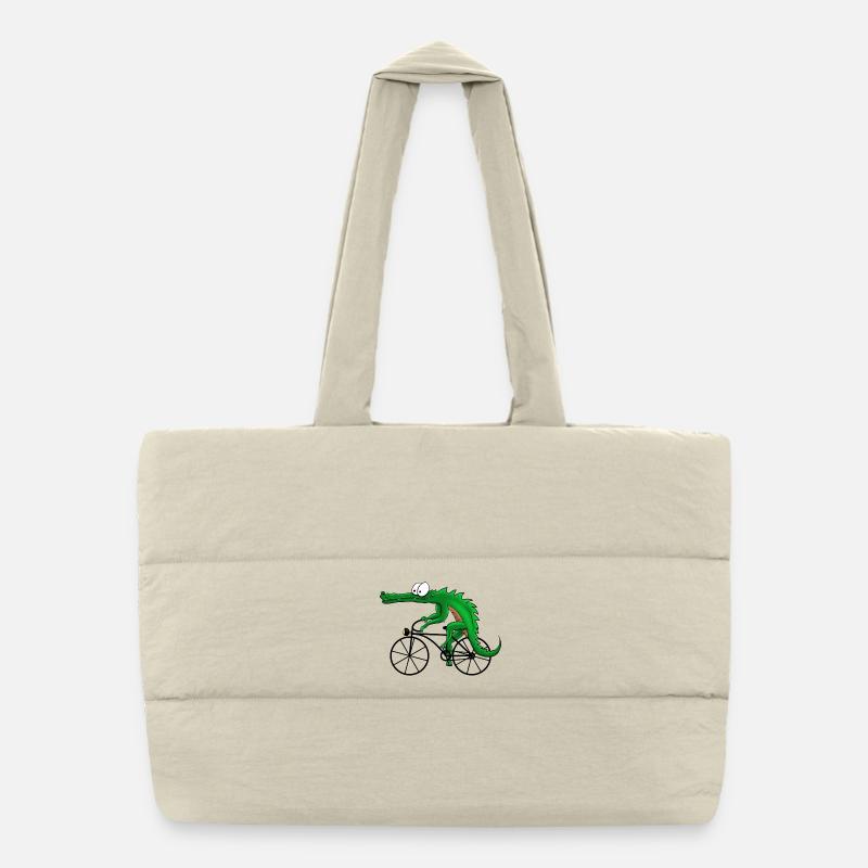 Crocodile with bike Puffer Shopping Bag