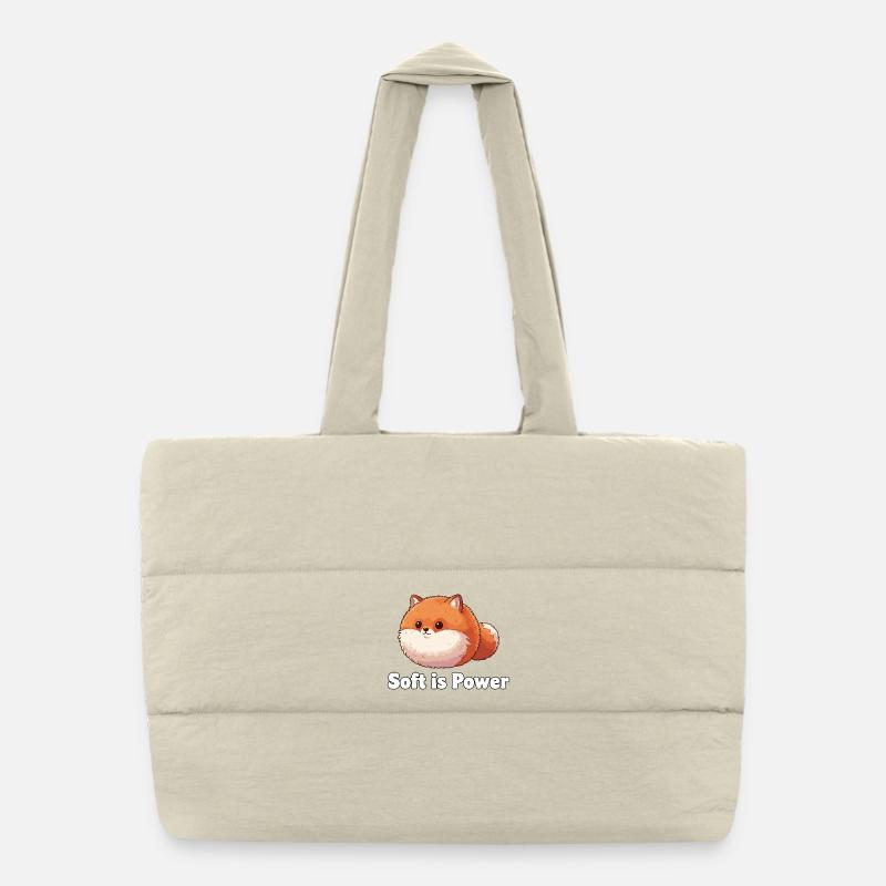 Fluffy panda saying: Soft is power Puffer Shopping Bag