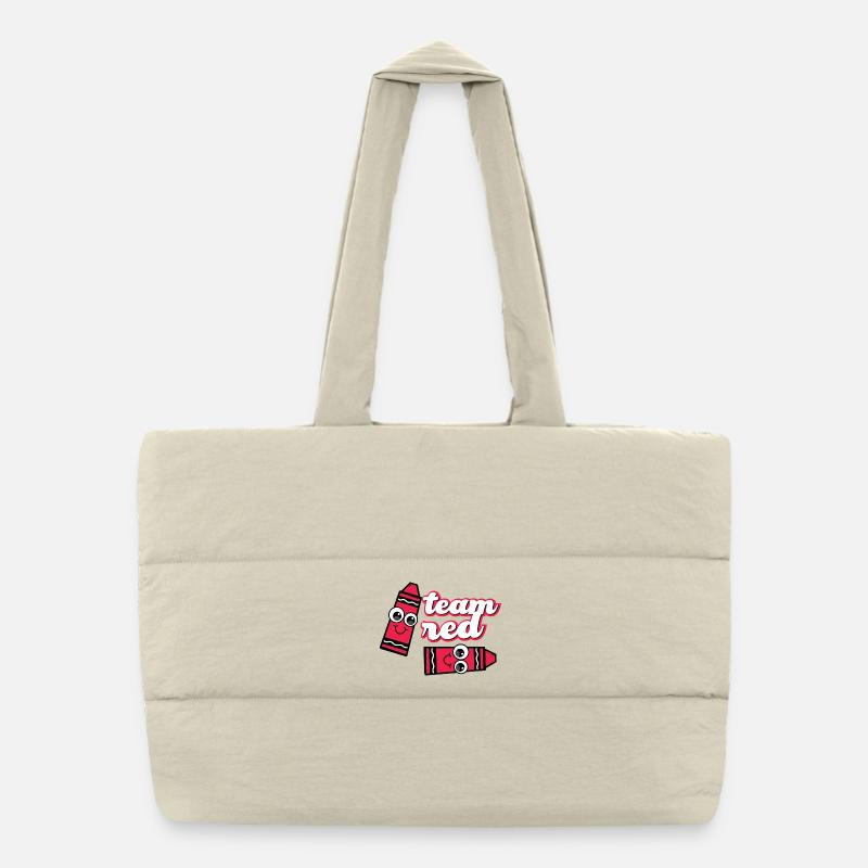 Red Team Cheerful Pencils Puffer Shopping Bag