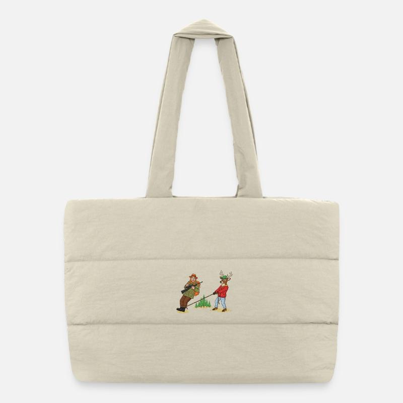 Forest Tug Duo: Hunter & Deer Puffer Shopping Bag