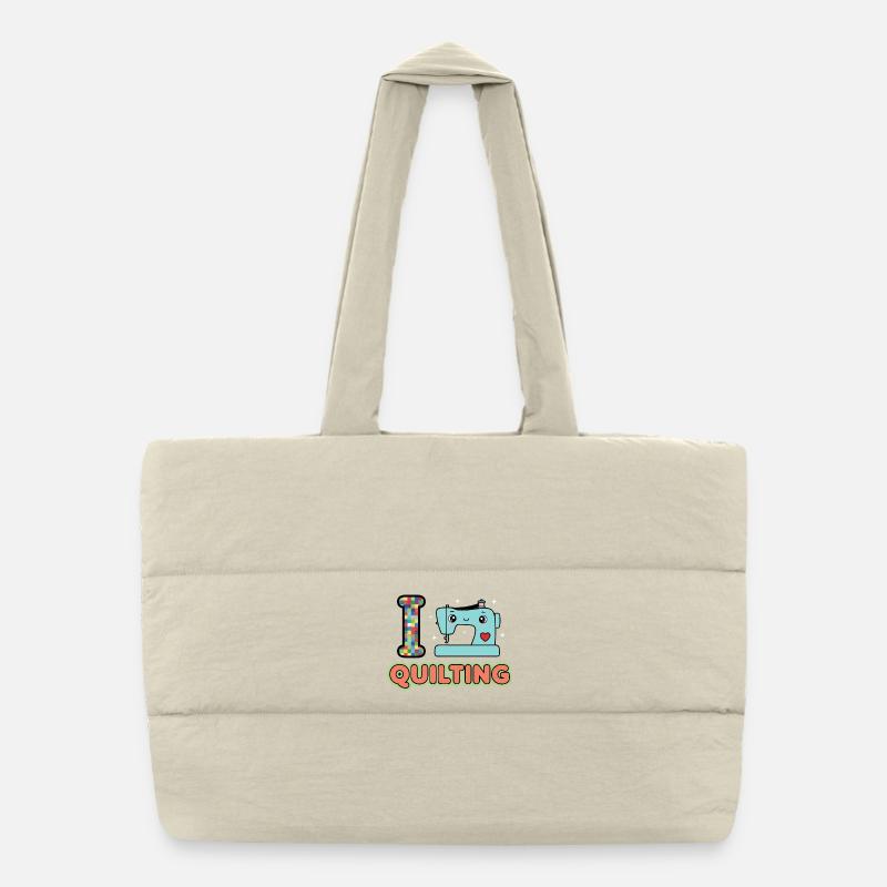 I Love Quilting Sewing Machine Puffer Shopping Bag
