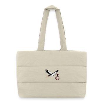 Stork with Baby in Cloth Peace Sign - Puffer Shopping Bag - natural - Front