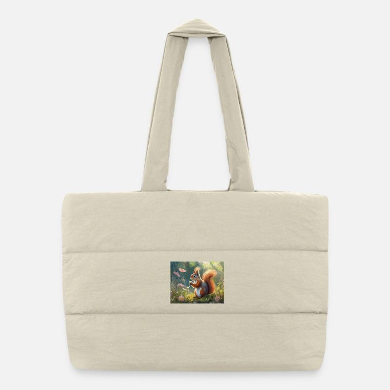 Écureuils dans le jardin fleuri Sac shopping matelassé