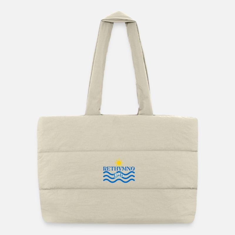 Rethymno Sunset Wave Design - Puffer Shopping Bag - natural