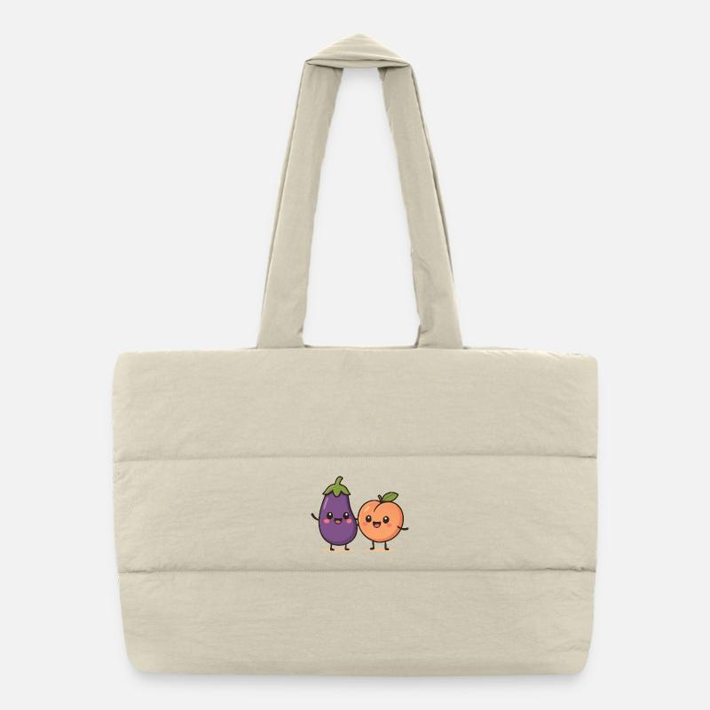 Cute eggplant and peach illustration Puffer Shopping Bag