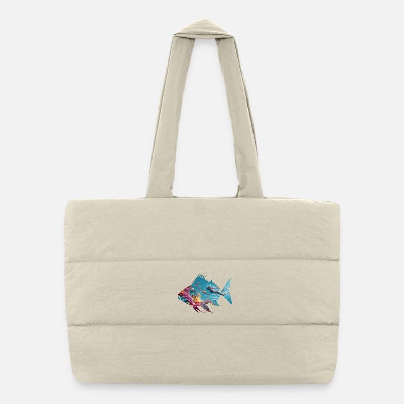 Underwater Fish Silhouette with Diver Puffer Shopping Bag