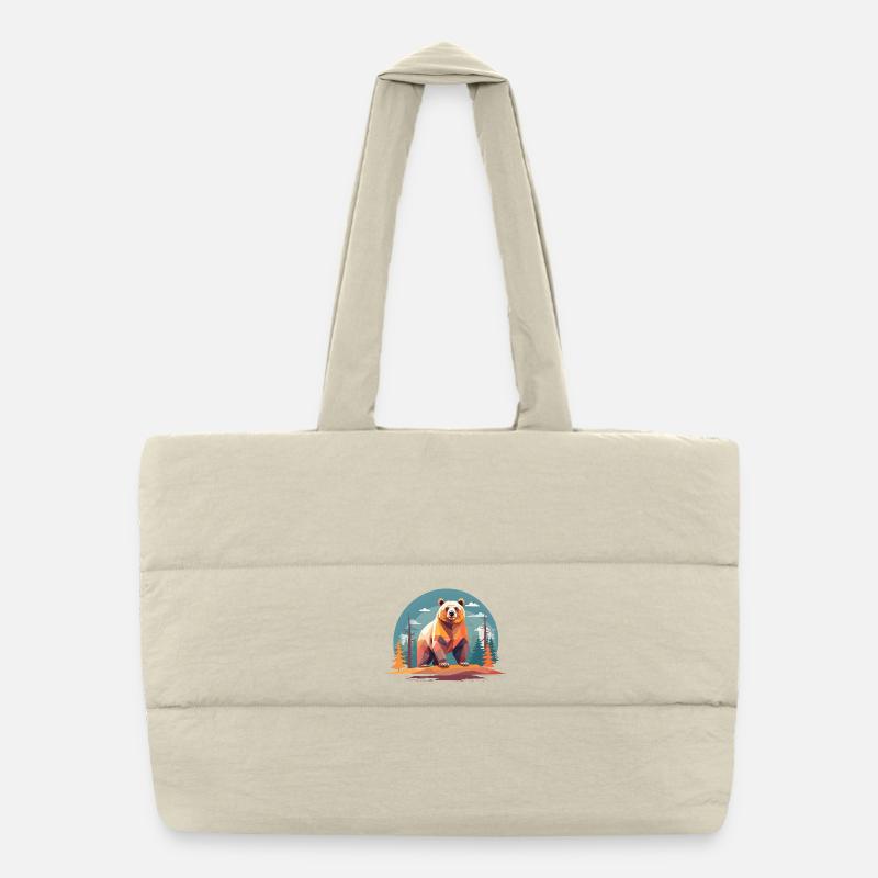 Polygon bear in the forest - Puffer Shopping Bag - natural
