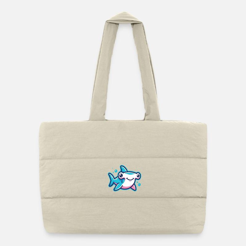 Cute Hammerhead Shark Cartoon Motif Puffer Shopping Bag