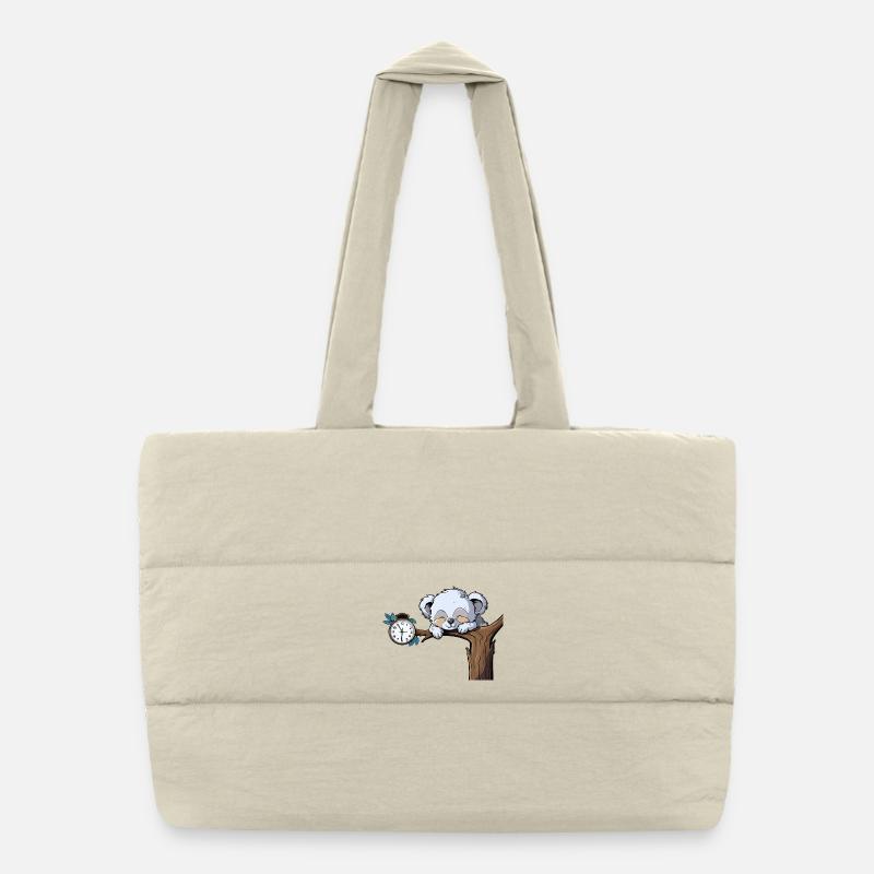 Sleeping koala on the clock branch Puffer Shopping Bag
