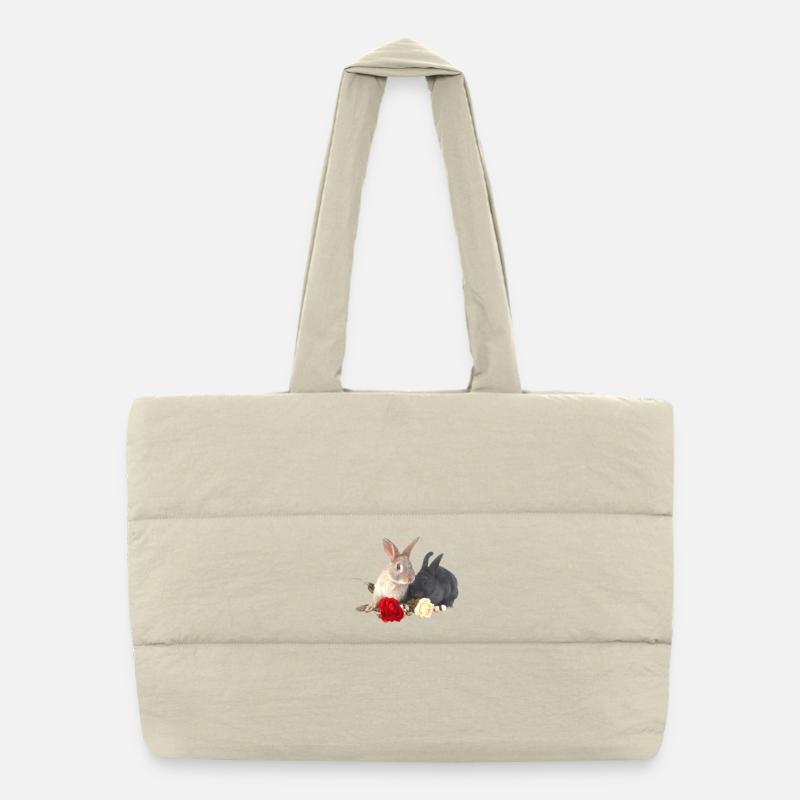 Floral Rabbit Duo with Roses Puffer Shopping Bag