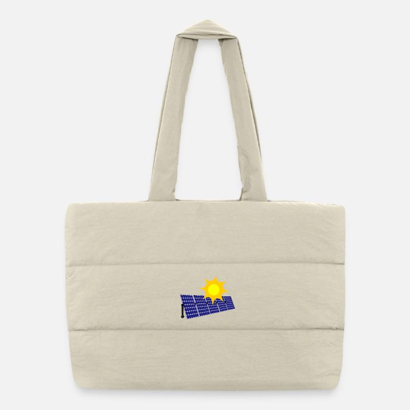 A row of Solar panels with Sun for generating Puffer Shopping Bag