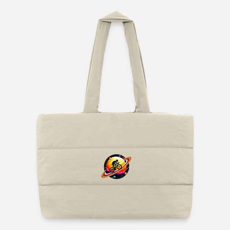 Cyclist on Saturn Puffer Shopping Bag