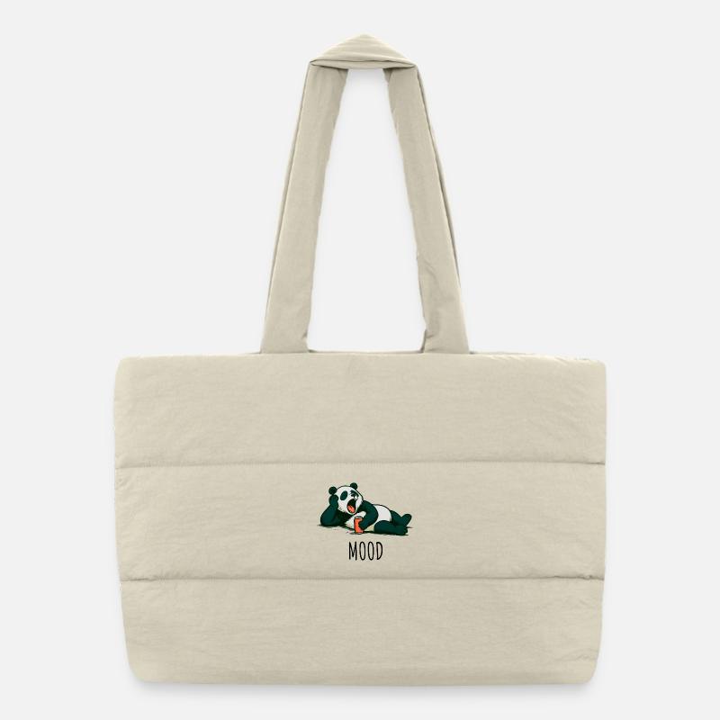 Relaxed panda with drink design Puffer Shopping Bag