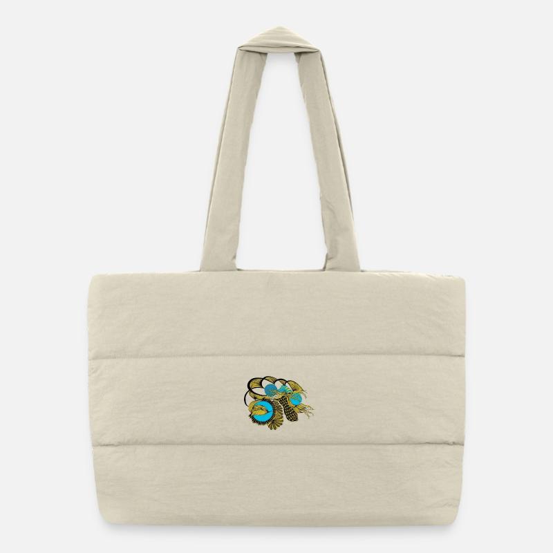 Golden Koi with Blue Circles - Puffer Shopping Bag - natural