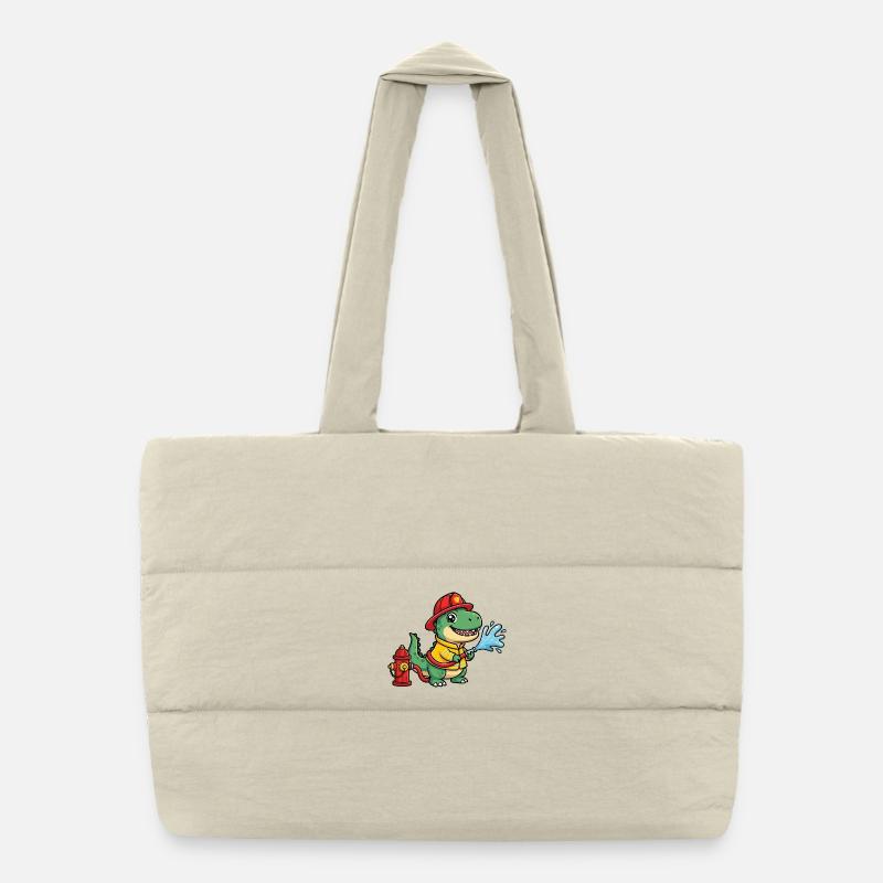 Dino Firefighter Hero - Puffer Shopping Bag - natural
