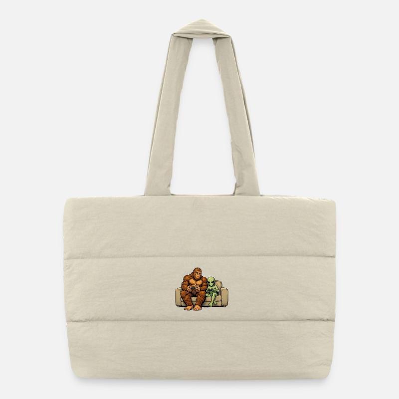 Bigfoot Alien Plays Video Game Gaming Sasquatch Puffer Shopping Bag