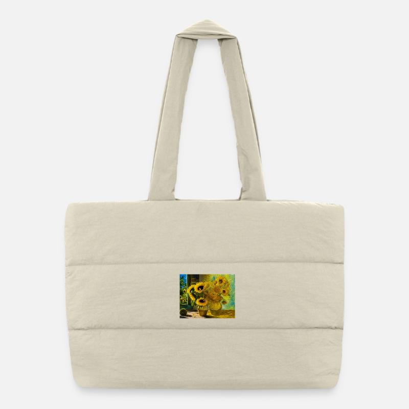 Sunflower Still Life Canvas Puffer Shopping Bag