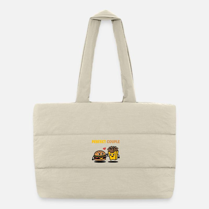 Parfait Couple Burger et frites Design mignon Sac shopping matelassé