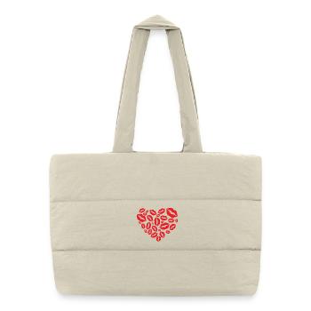 Red Lipstick Kisses Heart Romantic Love Design - Puffer-Einkaufstasche - Naturweiß - Vorne