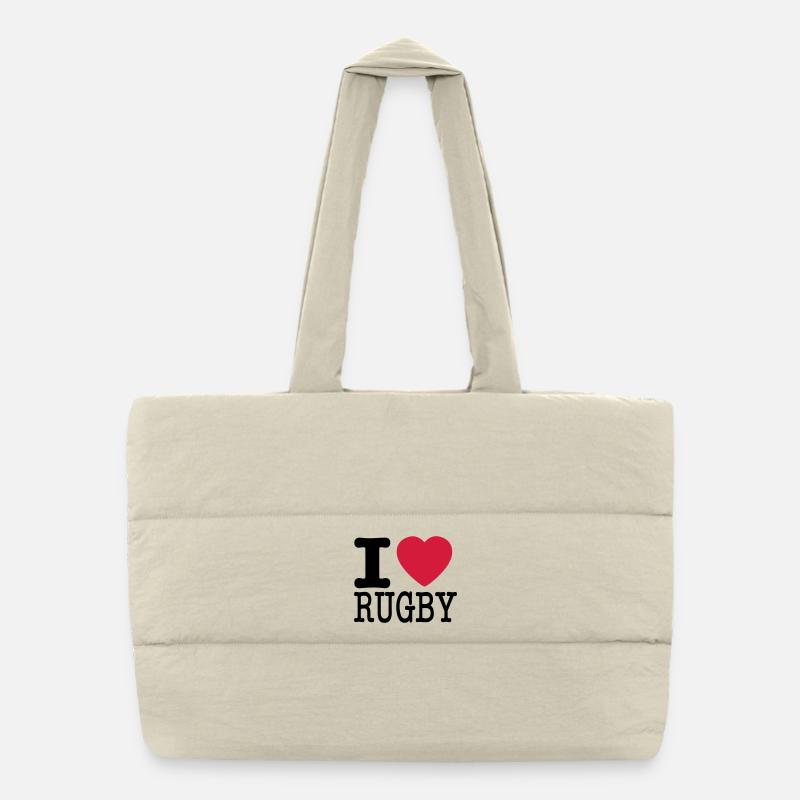 Ich liebe Rugby - Puffer-Einkaufstasche - Naturweiß