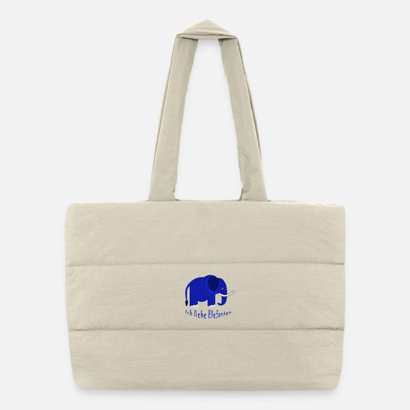 Blue Elephant I Love Elephants Puffer Shopping Bag