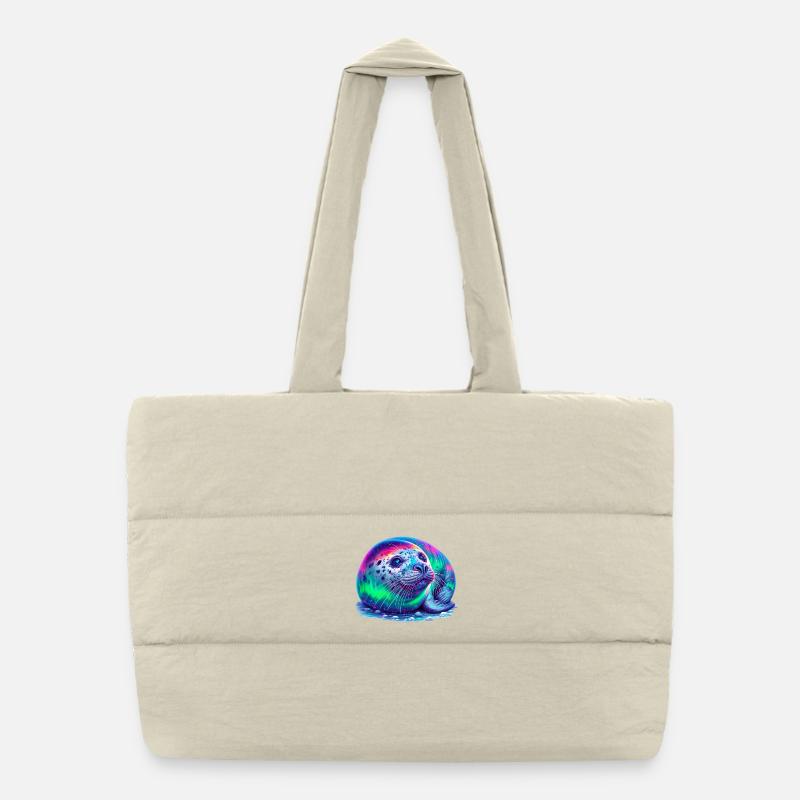 Aurora Borealis Siegel - Puffer-Einkaufstasche - Naturweiß