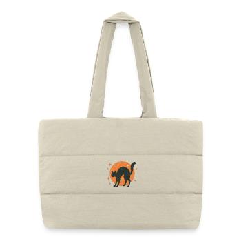 Chat noir silhouette sur lune orange - Sac shopping matelassé - blanc naturel - Devant