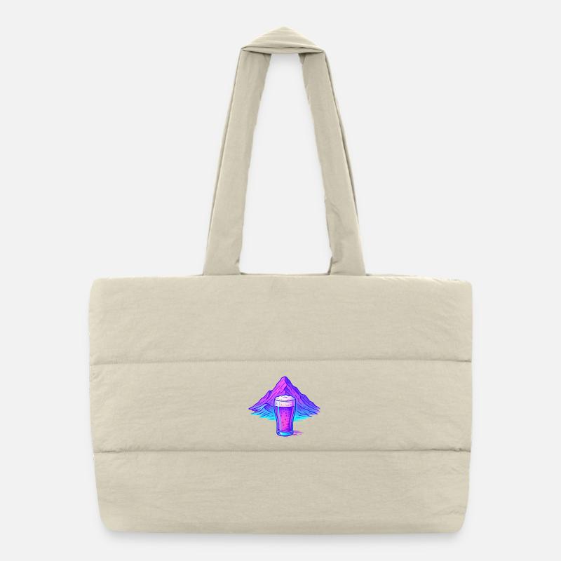 Neon beer glass in front of mountain landscape Puffer Shopping Bag