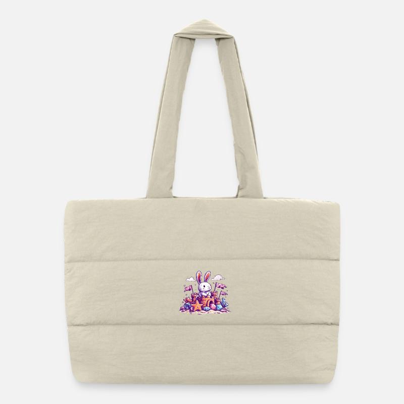 Bunny sur le château de sable de la plage Sac shopping matelassé