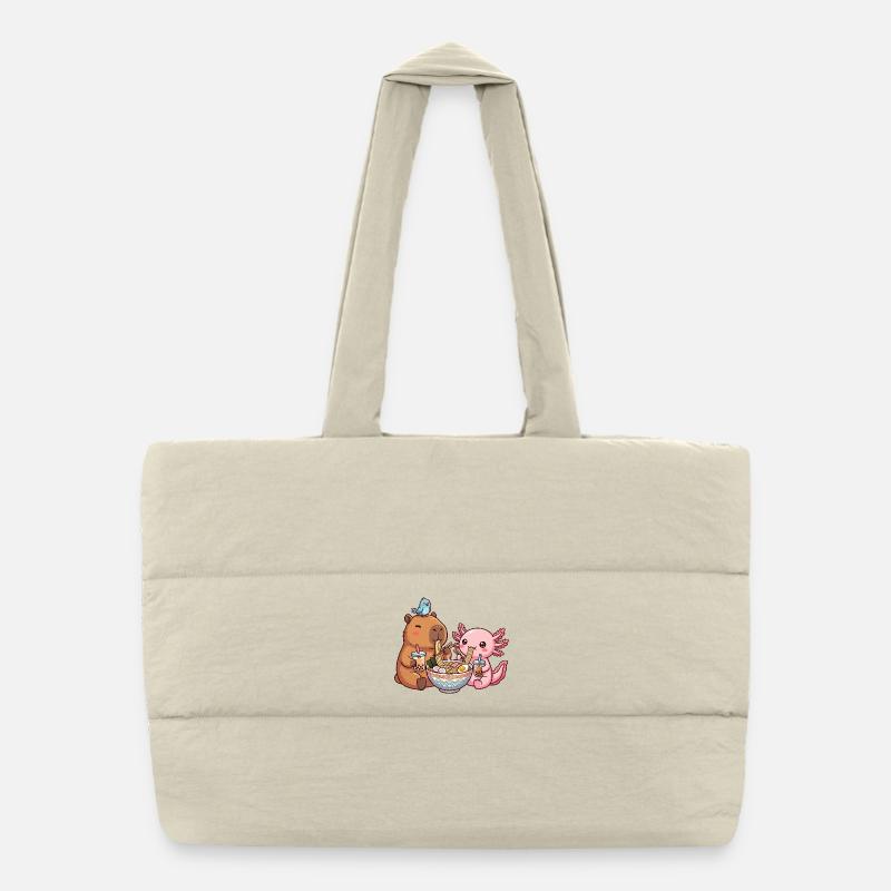 Kawaii Capybara Axolotl Ramen Bubble Tea - Puffer Shopping Bag - natural