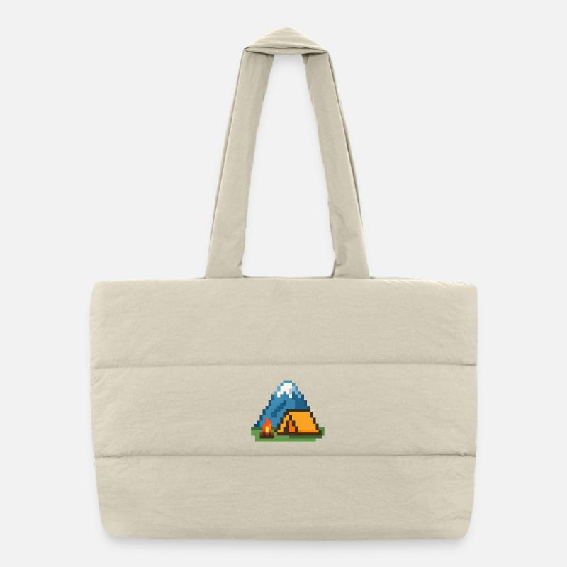 Pixel Campfire at the Mountain Tent Puffer Shopping Bag