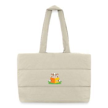 Vache lectrice en ruban - Sac shopping matelassé - blanc naturel - Devant