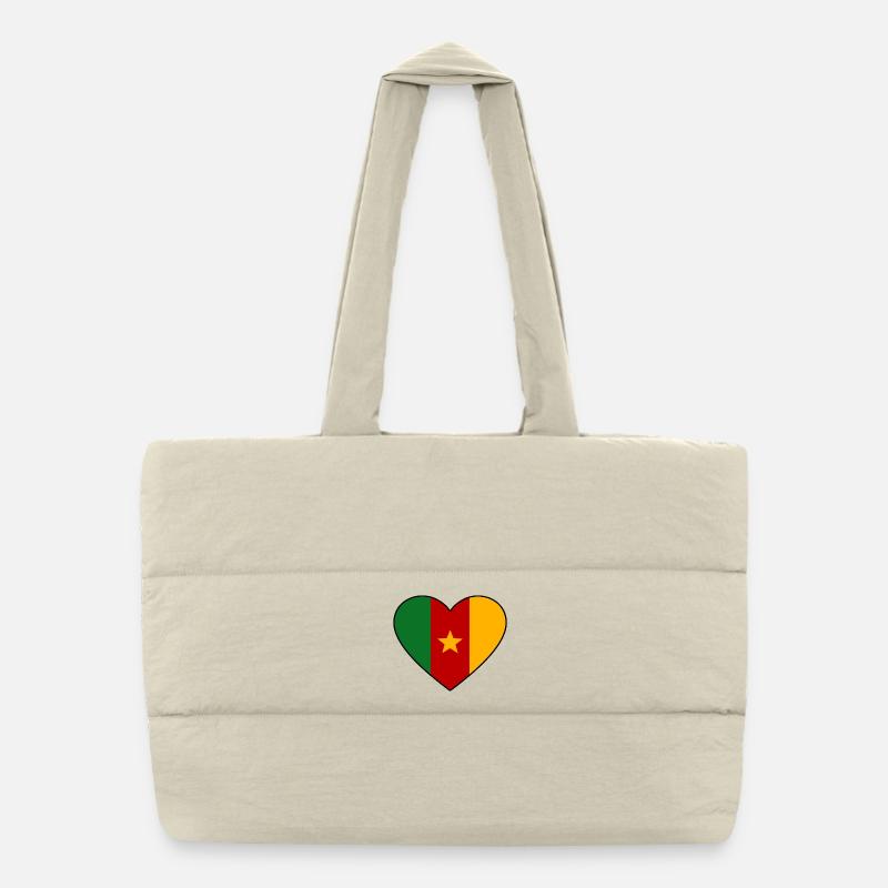 Cameroon Flag Heart Puffer Shopping Bag