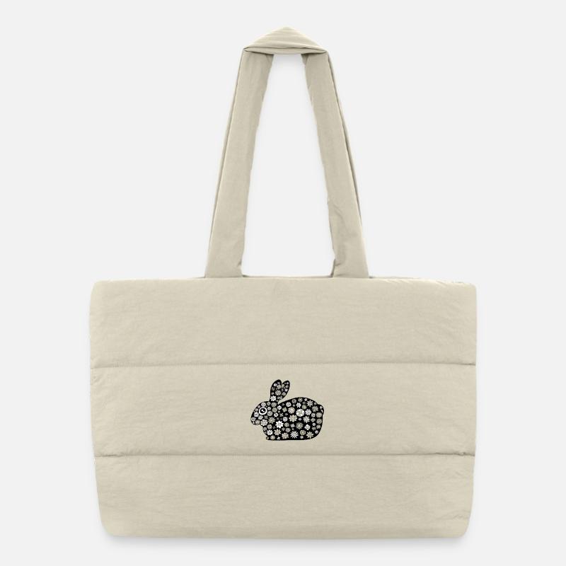 Lapin noir motif floral Sac shopping matelassé