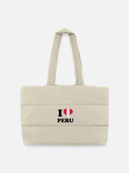 I love Peru - J'aime Pérou - Sac shopping matelassé - blanc naturel