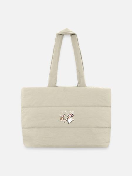 Der Nikolaus und sein Rentier - Gesteppte Shopping Bag - Naturweiß
