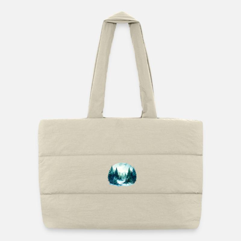 Spruce shadows – winter forest watercolor Puffer Shopping Bag