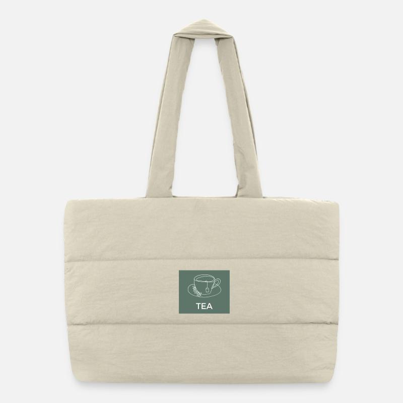 Tea Cup Line Drawing Puffer Shopping Bag