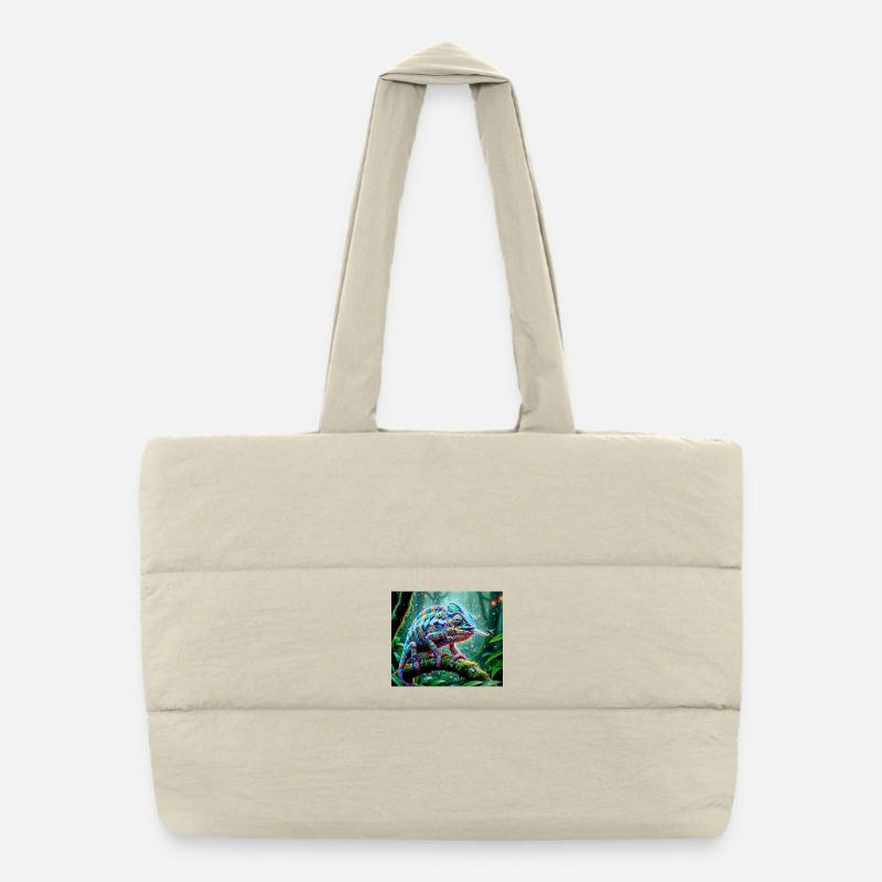 Neon Chameleon Jungle Magic Puffer Shopping Bag