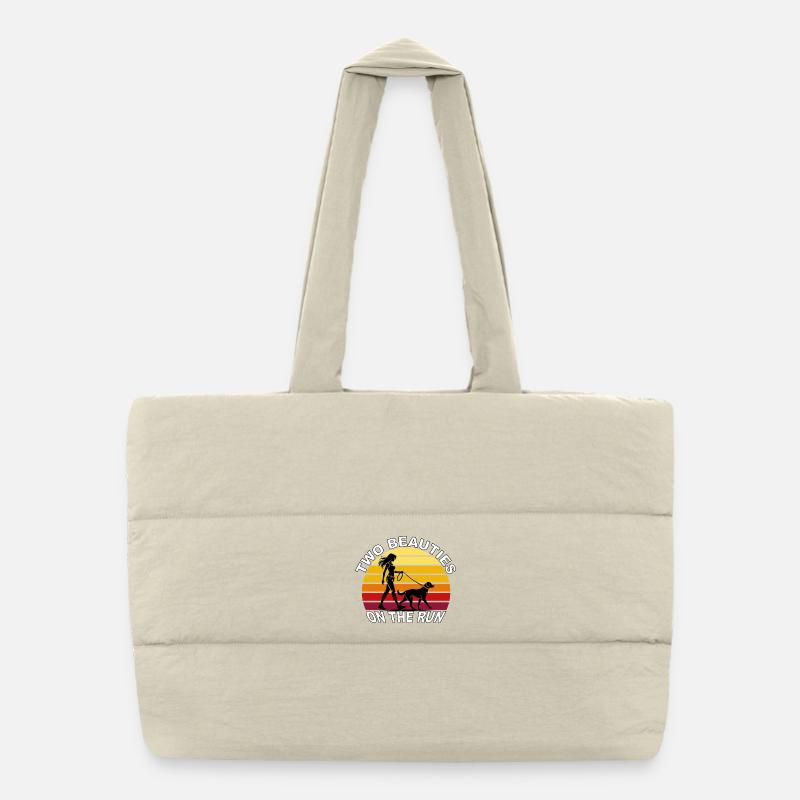 Two Beauties on the Run Hund Retro Design Puffer-Einkaufstasche