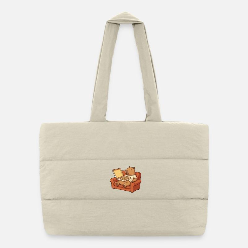 Capybara Sofa Pizza Cozy Animal Design Puffer Shopping Bag