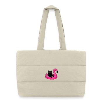 Fat Cat On A Flamingo Floatie - Puffer-Einkaufstasche - Naturweiß - Vorne