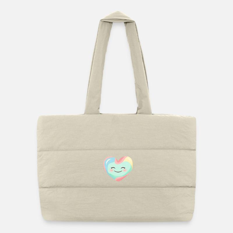 Pastel Heart Smiling Rainbow Puffer Shopping Bag