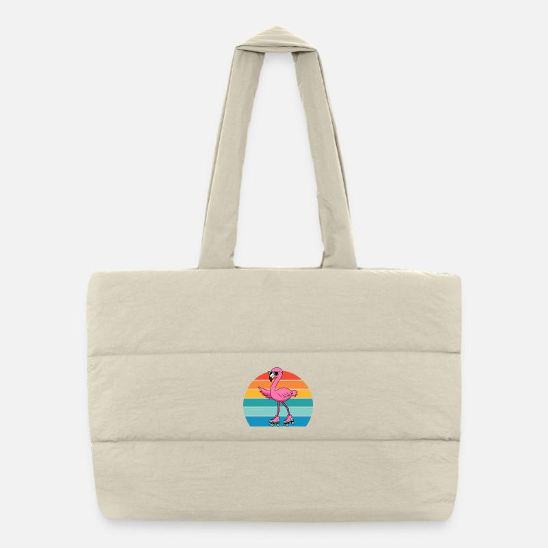 Flamant rose rétro exotique avec lunettes de soleil Sac shopping matelassé