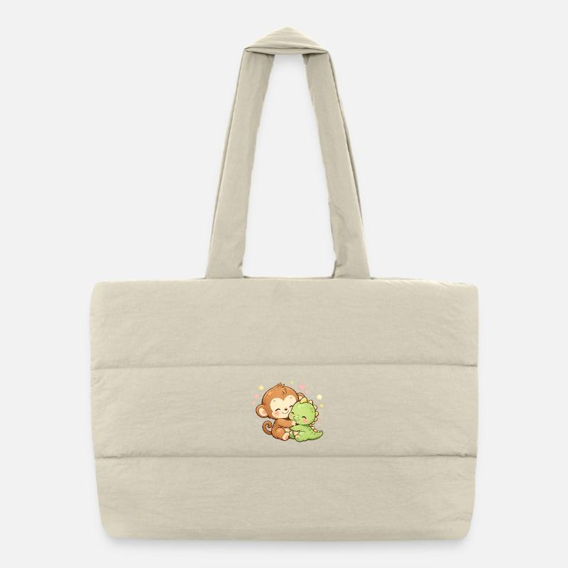 Câlin mignon singe et bébé dinosaure Sac shopping matelassé